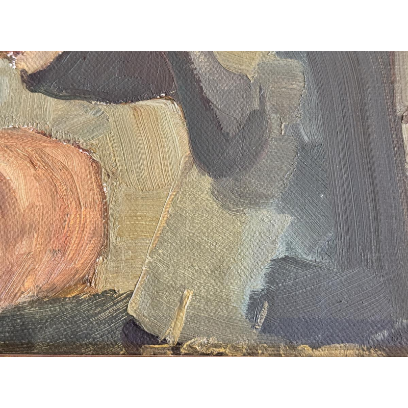 Milo Dardenne “Ontbijt”, olieverfschilderij op canvas, expressionistisch