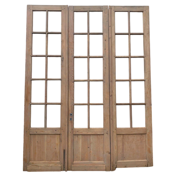 Set van drie scheidingsdeuren van vurenhout, 20e eeuw