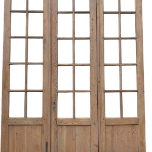 Set of three fir wood partition doors, 20th century
