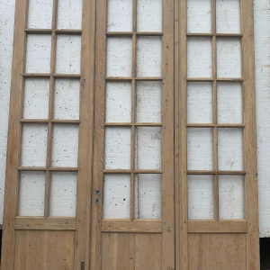 Set of three fir wood partition doors, 20th century