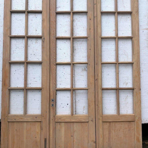 Set of three fir wood partition doors, 20th century