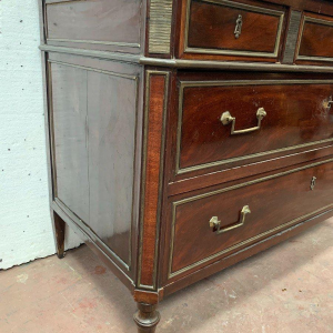 Louis XVI style mahogany commode with a grey veined marble top, 19th century