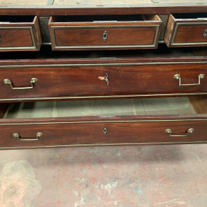Louis XVI style mahogany commode with a grey veined marble top, 19th century