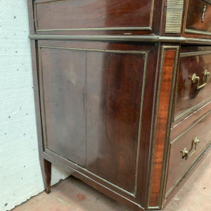 Louis XVI style mahogany commode with a grey veined marble top, 19th century