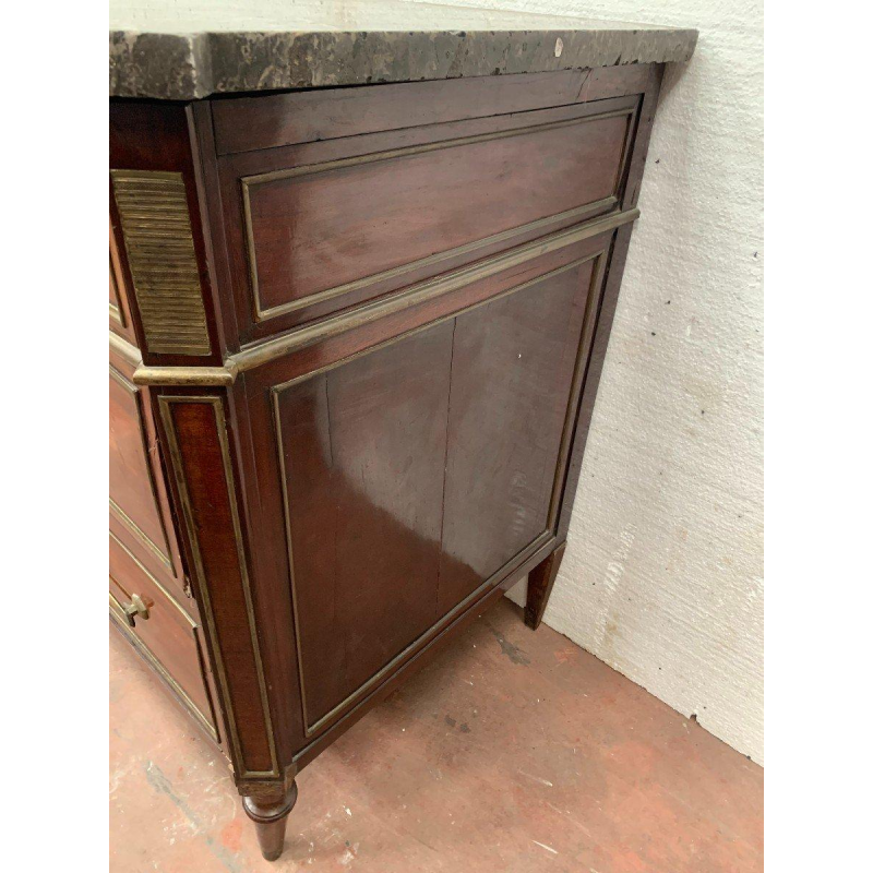Louis XVI style mahogany commode with a grey veined marble top, 19th century