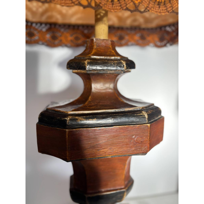 Pair of large Italian lamps in turned and patinated wood - Italy, circa 1950-1960