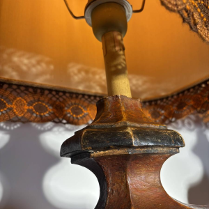 Pair of large Italian lamps in turned and patinated wood - Italy, circa 1950-1960