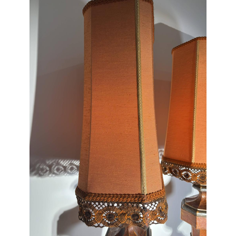 Pair of large Italian lamps in turned and patinated wood - Italy, circa 1950-1960