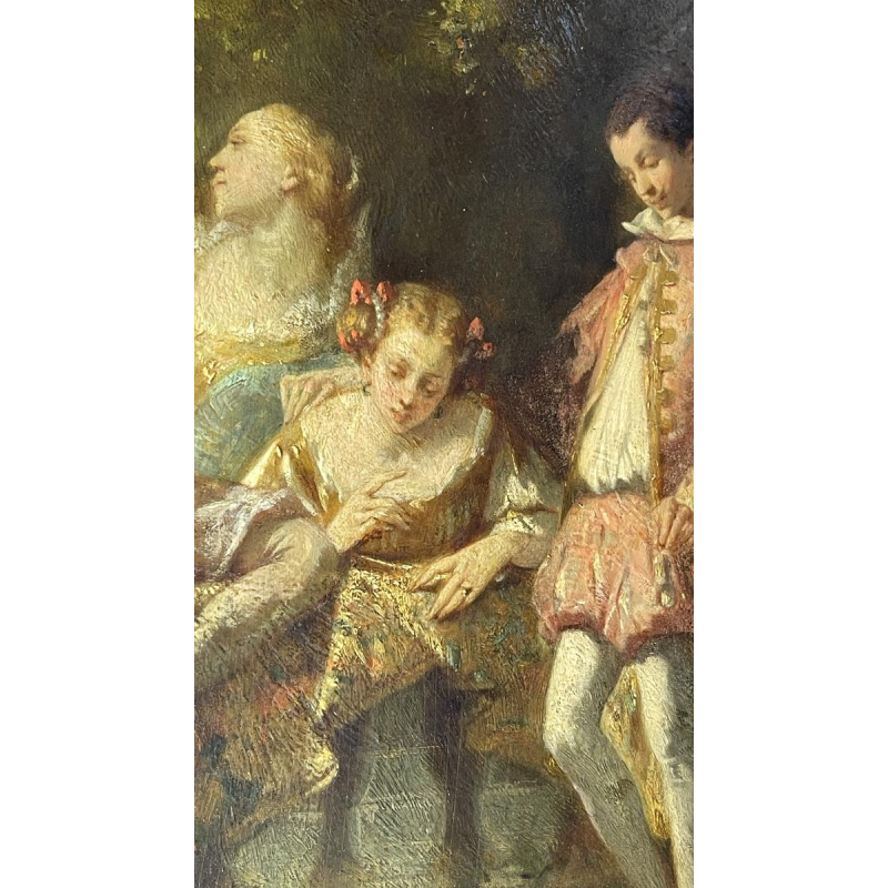Narcisse Virgile Diaz de la Pena "Een galante scène in het park", olieverfschilderij op paneel, ca. 1850