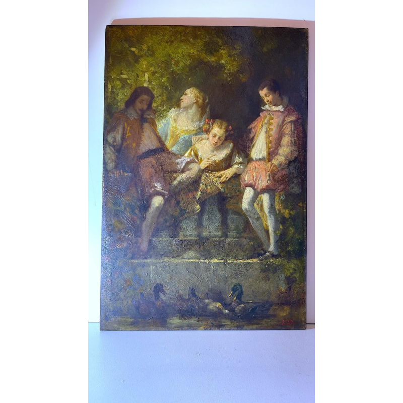 Narcisse Virgile Diaz de la Pena "Een galante scène in het park", olieverfschilderij op paneel, ca. 1850