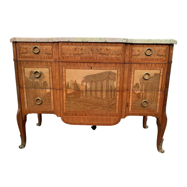 Commode à ressaut central de style Transition, bois d’amarante bois de rose, XXᵉ siècle