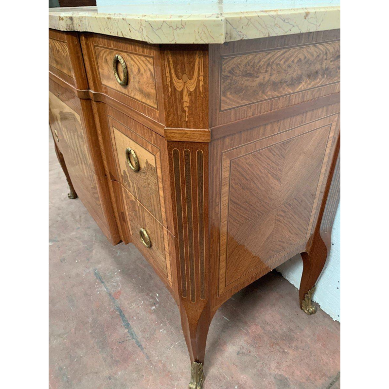 Transition style commode with central projection, amaranth and rosewood, 20th century