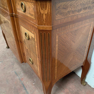 Transition style commode with central projection, amaranth and rosewood, 20th century