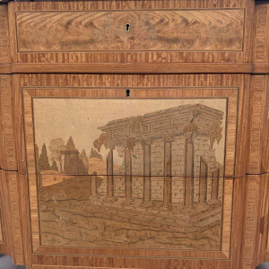 Transition style commode with central projection, amaranth and rosewood, 20th century