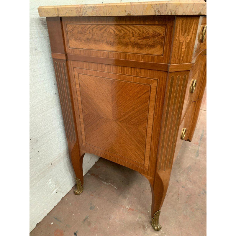 Transition style commode with central projection, amaranth and rosewood, 20th century