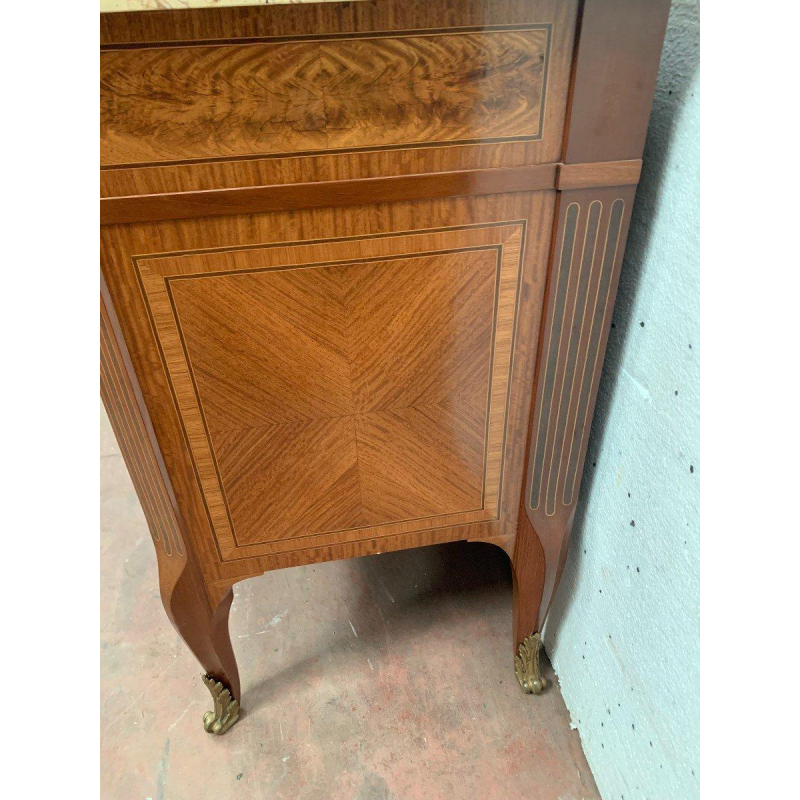 Commode in overgangsstijl met centrale uitbouw, amarant en palissander, 20e eeuw