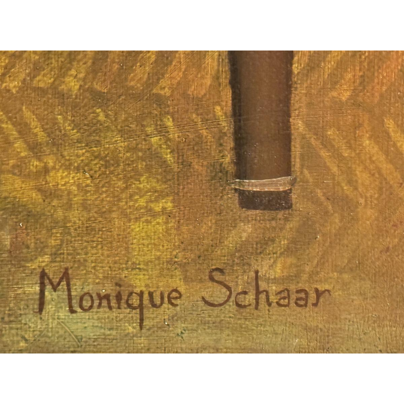 Monique SCHAAR «Alice et le lapin blanc» peinture huile sur toile art naïf