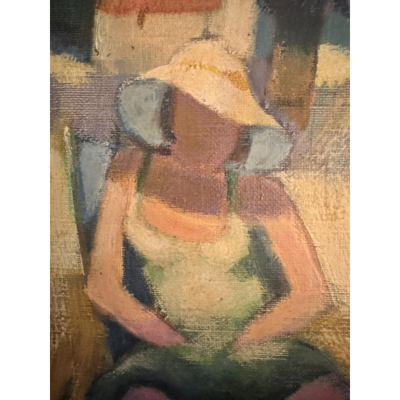 Yves AUBRY “Jonge vrouw die het boeket bewondert”, olieverfschilderij op doek uit 1983