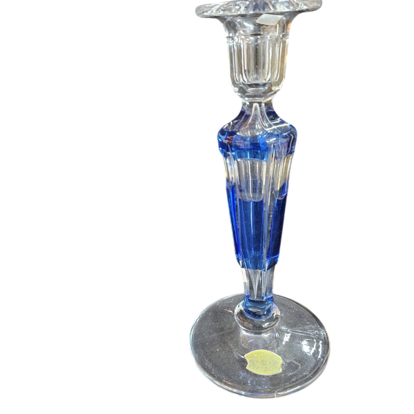 Val Saint Lambert, bougeoir en cristal clair doublé bleu, 20ème siècle