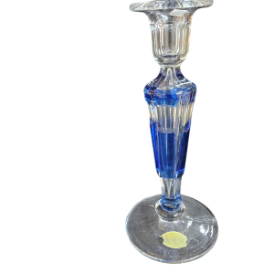 Val Saint Lambert, clear crystal candlestick with blue lining, 20th century