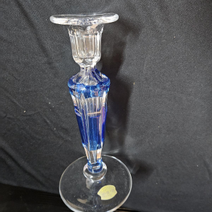 Val Saint Lambert, bougeoir en cristal clair doublé bleu, 20ème siècle