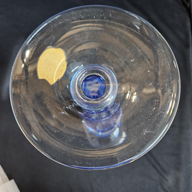 Val Saint Lambert, bougeoir en cristal clair doublé bleu, 20ème siècle