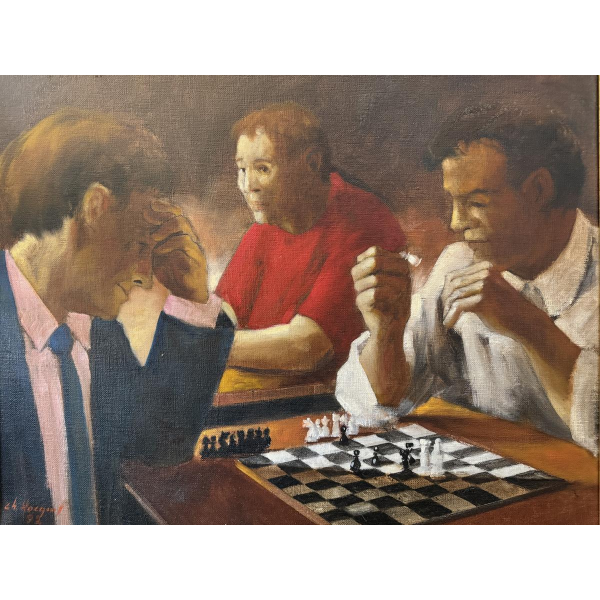Christian HOCQUET «La partie d’échecs» peinture huile sur toile 1992