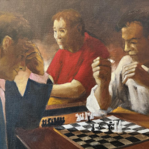 Christian HOCQUET «La partie d’échecs» peinture huile sur toile 1992