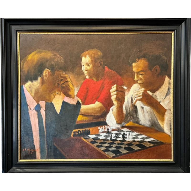 Christian HOCQUET «La partie d’échecs» peinture huile sur toile 1992