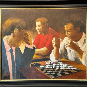 Christian HOCQUET «La partie d’échecs» peinture huile sur toile 1992