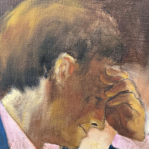 Christian HOCQUET “Het schaakspel”, olieverfschilderij op doek, 1992