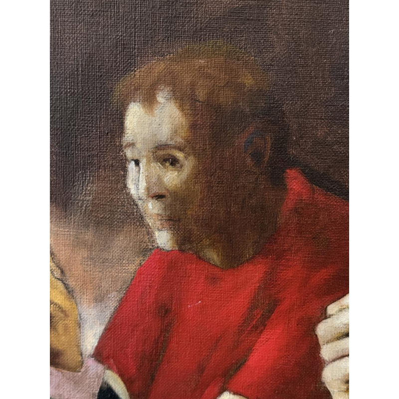 Christian HOCQUET “Het schaakspel”, olieverfschilderij op doek, 1992