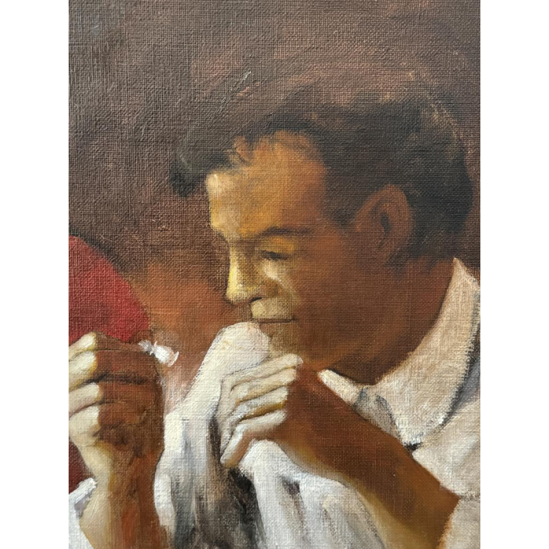 Christian HOCQUET «La partie d’échecs» peinture huile sur toile 1992