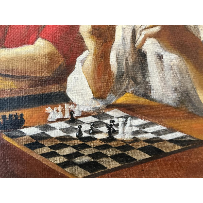 Christian HOCQUET “The Chess Game” oil painting on canvas 1992