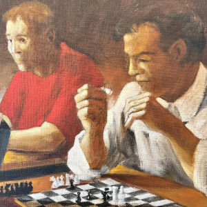 Christian HOCQUET «La partie d’échecs» peinture huile sur toile 1992