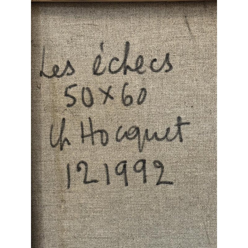 Christian HOCQUET “Het schaakspel”, olieverfschilderij op doek, 1992