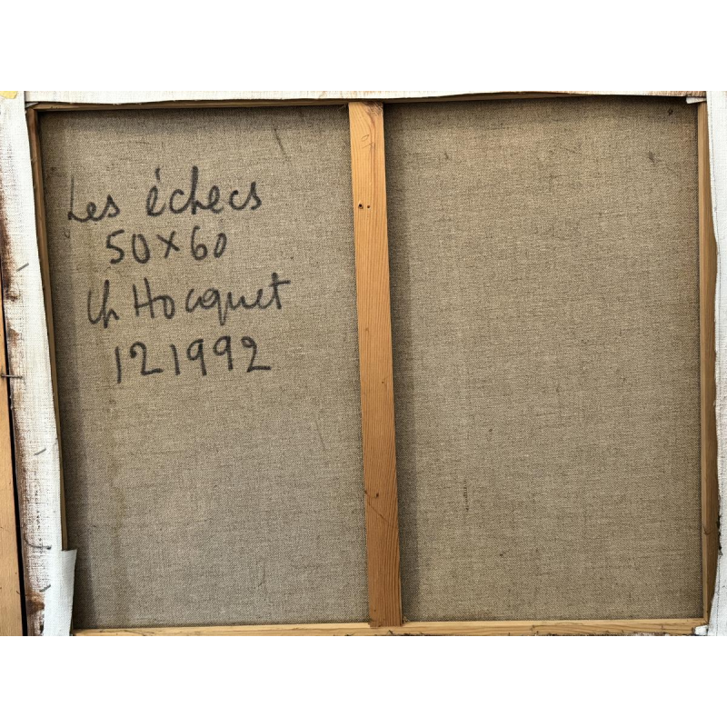 Christian HOCQUET «La partie d’échecs» peinture huile sur toile 1992