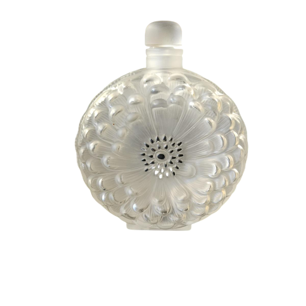 Lalique France "Daliha" Art Deco perfume bottle in pressed molded white glass, ca. 1930
