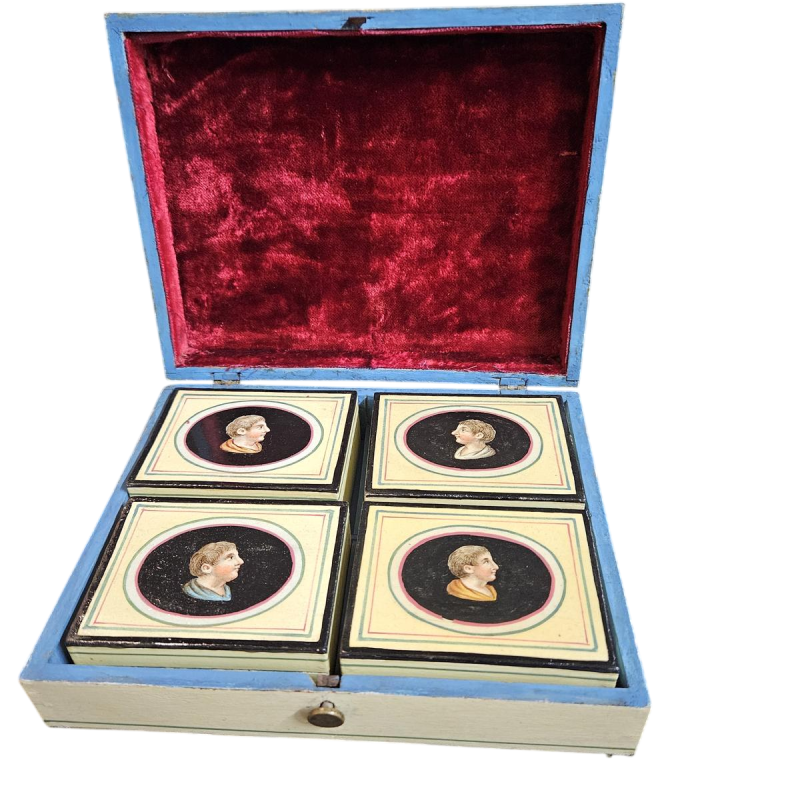 Spa-hout, doos met meerdere compartimenten, beschilderd met figuren en portretten, Empire-periode, ca. 1810