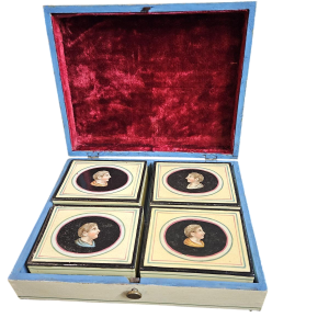 Spa-hout, doos met meerdere compartimenten, beschilderd met figuren en portretten, Empire-periode, ca. 1810