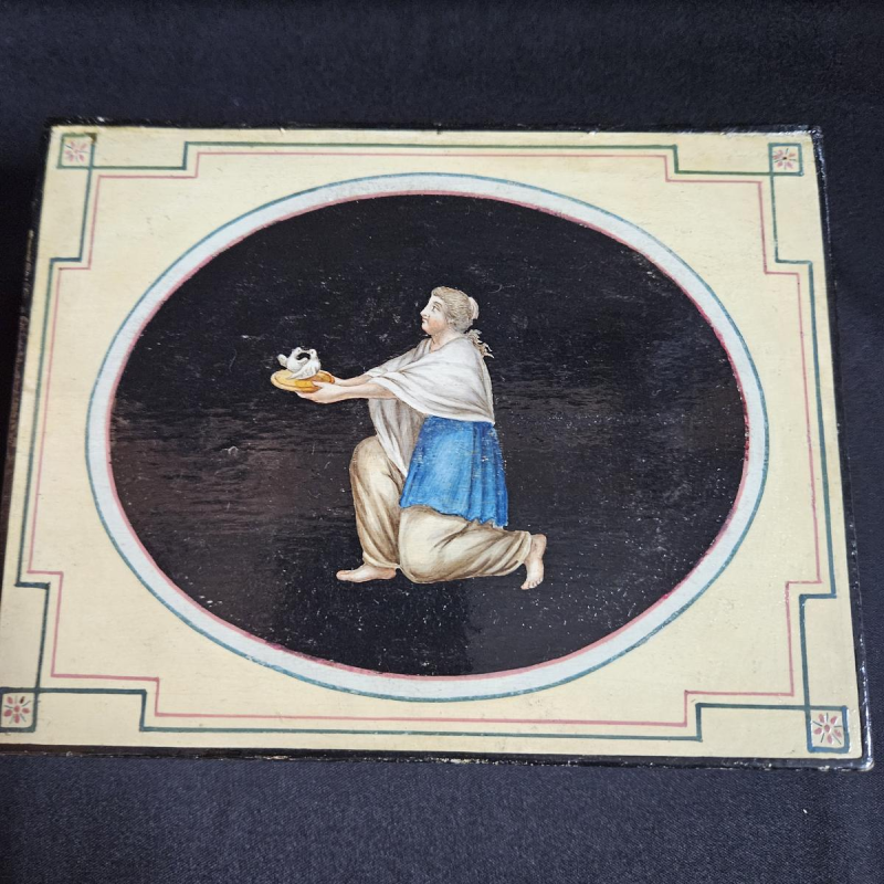 Spa-hout, doos met meerdere compartimenten, beschilderd met figuren en portretten, Empire-periode, ca. 1810