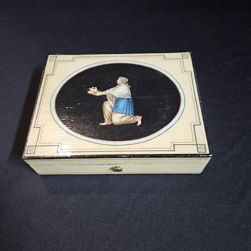 Spa-hout, doos met meerdere compartimenten, beschilderd met figuren en portretten, Empire-periode, ca. 1810