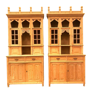 Pair of two-part display cabinets in solid fir, Art Deco style, circa 1920-1930