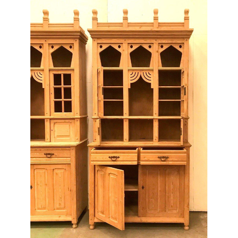 Pair of two-part display cabinets in solid fir, Art Deco style, circa 1920-1930