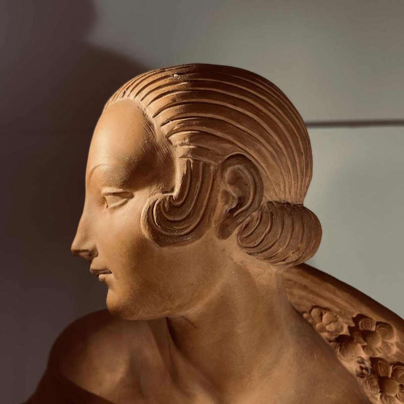 JOE DESCOMPS CORMIER 'Kneeling Nude Woman with Drapery' Art Deco terracotta sculpture, ca. 1910