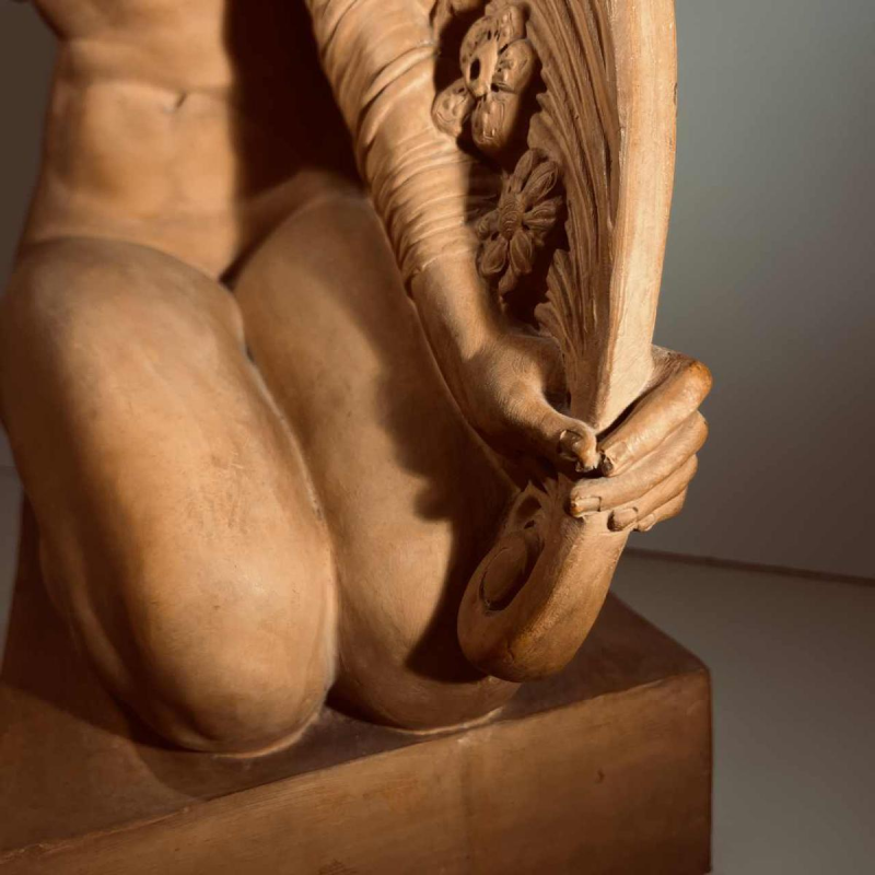 JOE DESCOMPS CORMIER 'Kneeling Nude Woman with Drapery' Art Deco terracotta sculpture, ca. 1910