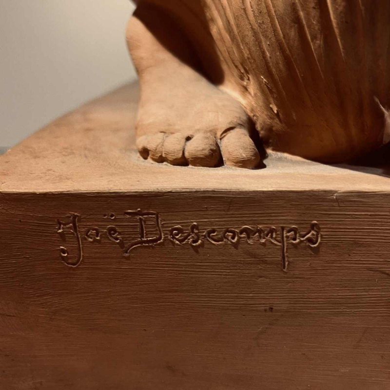 JOE DESCOMPS CORMIER 'Kneeling Nude Woman with Drapery' Art Deco terracotta sculpture, ca. 1910