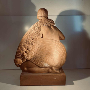 JOE DESCOMPS CORMIER 'Kneeling Nude Woman with Drapery' Art Deco terracotta sculpture, ca. 1910
