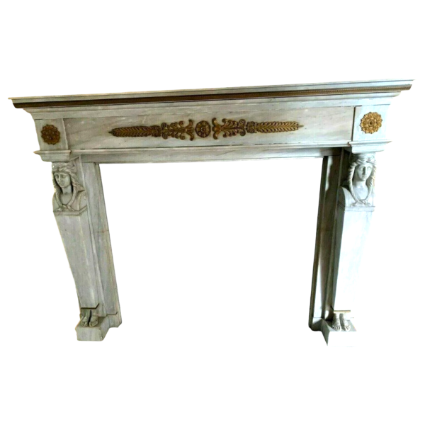 Empire style fireplace in Bleu Turquin marble, antique fireplace, 19th century