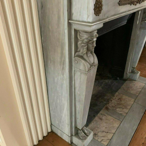 Empire style fireplace in Bleu Turquin marble, antique fireplace, 19th century